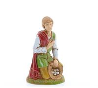 Moranduzzo Paysan avec Offrandes H 6,8 cm pour Crèche Échelle 1:20, 10 cm - Standard 10 - Figurine Incassable, Style '700, Peinte à la Main, Sculpteur M. Landi