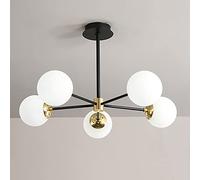 MORATER Lustre Mid Century Modern Industrial E27 Sputnik Suspension Lustres Plafonnier Luminaire Noir et Doré pour Salon, Cuisine, Chambre, Salle à Manger et Ferme (5 Lights, Cream)