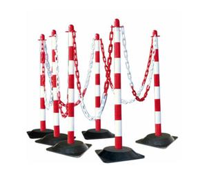 MORAVIA Support d'avertissement Moravia avec pied en caoutchouc dur rouge/blanc 10 m de chaîne + connecteur + crochet 6 pcs. Quantité:1