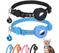 Morbuutii AirTag Lot de 2 colliers pour chat avec support Apple AirTag, collier réfléchissant avec clochette, joli motif lune et étoile pour chaton, chiot et petits animaux (1 noir et 1 bleu)