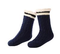 Morbuy 1 Paires Chaussettes Chaussons Hiver pour Femme et Homme, Chaussettes Thermiques Antidérapantes Épaisses Douillettes Chaudes Pantoufles pour la Maison (TZ-06 Bleu foncé,Taille unique)