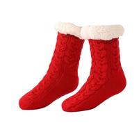 Morbuy 1 Paires Chaussettes Chaussons Hiver pour Femme et Homme, Chaussettes Thermiques Antidérapantes Épaisses Douillettes Chaudes Pantoufles pour la Maison (TZ-012 Rouge,Taille unique)