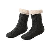 Morbuy 1 Paires Chaussettes Chaussons Hiver pour Femme et Homme, Chaussettes Thermiques Antidérapantes Épaisses Douillettes Chaudes Pantoufles pour la Maison (TZ-06 Gris foncé,Taille unique)