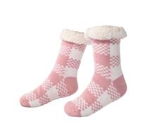Morbuy 1 Paires Chaussettes Chaussons Hiver pour Femme et Homme, Chaussettes Thermiques Antidérapantes Épaisses Douillettes Chaudes Pantoufles pour la Maison (TZ-17 Carreaux roses,Taille unique)