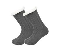 Morbuy 1 Paires Chaussettes Chaussons Hiver pour Femme et Homme, Chaussettes Thermiques Antidérapantes Épaisses Douillettes Chaudes Pantoufles pour la Maison (A6096J Gris foncé,Taille unique)