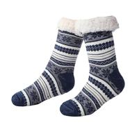 Morbuy 1 Paires Chaussettes Chaussons Hiver pour Femme et Homme, Chaussettes Thermiques Antidérapantes Épaisses Douillettes Chaudes Pantoufles pour la Maison (TZ-003 Bleu Marine,Taille unique)