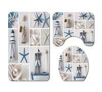 Morbuy 3 Pcs Ensemble Salle de Bain Tapis Contour WC Tapis de Bain Antidérapant Couvre Couverture de Toilette Siège - Monde des Fonds Marins (Étoile de mer b)