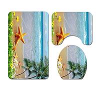 Morbuy 3 Pcs Ensemble Salle de Bain Tapis Contour WC Tapis de Bain Antidérapant Couvre Couverture de Toilette Siège - Monde des Fonds Marins (Étoile de mer a)