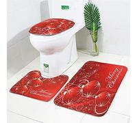 Morbuy 3 Pcs Ensemble Salle de Bain Tapis Contour WC Tapis de Bain Antidérapant Couvre Couverture de Toilette Siège - Tapis de Noel (45 * 75cm,Boules de Noël)