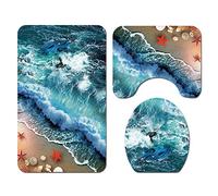 Morbuy 3 Pcs Ensemble Salle de Bain Tapis Contour WC Tapis de Bain Antidérapant Couvre Couverture de Toilette Siège - Monde des Fonds Marins (Étoile de mer e)