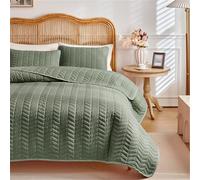 Morbuy 3 Pièces Couvre Lit 2 Personnes, Dessus de Lit Matelassé en Microfibre Ultra Douce avec Taies d'oreiller, Léger Très Grand Dessus de Lit pour Toutes Les Saisons (230x230+51x66*2,Vert armée)