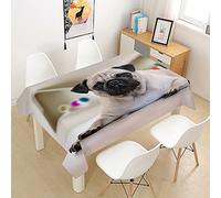 Morbuy 3D Carlin Animal Impression Nappe Rectangulaire, Imperméable Nappe de Table Lavable et Facile d?Entretien Ménage Table Basse Extérieure Nappe pour Cuisine Jardin (Chien Beige,90x90cm)