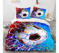 Morbuy 3D Football Housse de Couette avec Taies d'oreillers 65x65cm, Sets de Housse de Couette en Microfibre Parure de Lit pour 1 ou 2 Personnes (220x240cm,Filet de Foot)