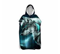 Morbuy 3D Loup Microfibre Serviette de Poncho à Capuche, Serviette de Plage Bain Robes Surf Peignoir Plage pour Unisexe Adulte Enfant, Séchage Rapide et Léger (Loup Gris,60x110cm)