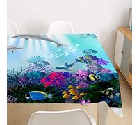 Morbuy 3D Nappe Rectangulaire Dauphin Imprimé Anti Tache Nappe de Table Imperméable Lavable et Facile d'entretien pour Ménage Table Basse Jardin Extérieure Picnic (Monde de l'océan,140x260cm)