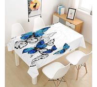 Morbuy 3D Papillon Nappe Rectangulaire Anti Tache Nappe de Table Imperméable Lavable et Facile d'entretien Nappes pour Ménage Table Basse Jardin Extérieure (Papillon Bleu,140x260cm)