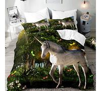 Morbuy 3D Parure de Lit Imprimé de Licorne, Ensemble de Literie 1/2 Personnes en Microfibre avec Taies d'oreillers + Housses de Couettes pour Adultes Enfants (Licorne de la forêt,180x220cm)