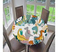 Morbuy 3D Rondes Nappes avec Bord Élastique, Animaux Tropicaux Imprimé Nappes Rondes Anti Taches Lavable, Imperméable Nappe de Table pour Cuisine Fête Jardin Table (130cm,Tyrannosaure Rex)