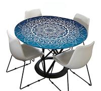 Morbuy 3D Rondes Nappes avec Bord Élastique, Mandala Imprimé Nappes Rondes Anti Taches Lavable, Imperméable Polyester Nappe de Table pour Cuisine Jardin Fête (Bleu,Diamètre 180cm)
