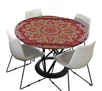 Morbuy 3D Rondes Nappes avec Bord Élastique, Mandala Imprimé Nappes Rondes Anti Taches Lavable, Imperméable Polyester Nappe de Table pour Cuisine Jardin Fête (Rouge,Diamètre 100cm)