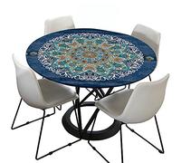 Morbuy 3D Rondes Nappes avec Bord Élastique, Mandala Imprimé Nappes Rondes Anti Taches Lavable, Imperméable Polyester Nappe de Table pour Cuisine Jardin Fête (Marine,Diamètre 180cm)