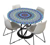 Morbuy 3D Rondes Nappes avec Bord Élastique, Mandala Imprimé Nappes Rondes Anti Taches Lavable, Imperméable Polyester Nappe de Table pour Cuisine Jardin Fête (Bleu,Diamètre 120cm)