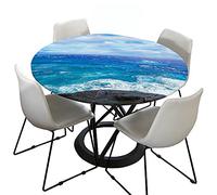 Morbuy 3D Rondes Nappes avec Bord Élastique, Mer Imprimé Nappes Rondes Anti Taches Lavable, Imperméable Polyester Nappe de Table pour Cuisine Jardin Fête (Océan Bleu,Diamètre 110cm)