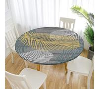 Morbuy 3D Rondes Nappes avec Bord Élastique, Nappes Rondes Anti Taches Lavable, Imperméable Polyester Nappe de Table Imprimé Feuille pour Cuisine Jardin Fête Table (130cm,Feuilles Jaunes)