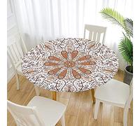 Morbuy 3D Rondes Nappes avec Bord Élastique, Nappes Rondes Anti Taches Lavable, Imperméable Polyester Nappe de Table pour Bohême Cuisine Jardin Fête Table (Café Léger,120cm)