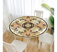 Morbuy 3D Rondes Nappes avec Bord Élastique, Nappes Rondes Anti Taches Lavable, Imperméable Polyester Bohême Nappe de Table Imprimé pour Cuisine Jardin Fête Table (Fleurs Bleues,130cm)