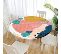 Morbuy 3D Rondes Nappes avec Bord Élastique, Nappes Rondes Anti Taches Lavable, Imperméable Polyester Nappe de Table Imprimé Art Abstraitl pour Cuisine Jardin Fête Table (130cm,Aquarelle)