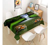 Morbuy 3D Tigre Nappe Rectangulaire Anti Tache Nappe de Table Imperméable Lavable et Facile d'entretien Nappes pour Ménage Table Basse Jardin Extérieure (Tigre du lac,90x90cm)