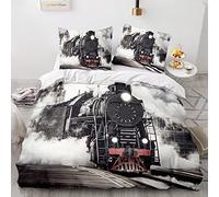 Morbuy 3D Train Parure de Lit 1 ou 2 Personne avec Fermeture Éclair pour Enfants et Adultes, Doux Sets de Housse Couette en Microfibre avec Taies d'oreillers 65x65 cm (140x200cm,Trains rétro)