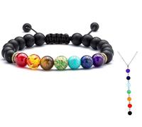 Morbuy 8mm 7 Chakras en Pierre Naturelle Oeil de Tigre Bracelet en Lave de Guérison Reiki Charme Hommes Femmes Bracelet Réglable (Agate Noire Mate)
