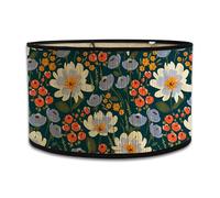 Morbuy Abat Jour en Bambou, Floral Cylindrique pour Lampe de Table et Sur Pied - Diamètre 30cm - Décoration Pétales Bleus