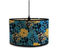 Morbuy Abat-Jour en Bambou, Motif Floral de Luxe Rétro 30cm - Tambour de Rechange pour Lampe de Table, Chevet, Lampadaire et Plafond - Décoration (Bleu)