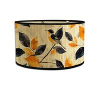Morbuy Abat Jour Plafond Abat jour Rotin Impression oiseau, Tambour Abats-Jour Rétro Décor Abat-Jour Chambre pour Lampe de Chevet, lampe sur pied, suspension, Table (Feuilles)