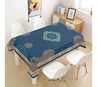 Morbuy Baroque Nappes Rectangulaire Anti Taches, Polyester Nappes Lavable et Facile d'entretien, Imperméable Nappe de Table pour Cuisine Jardin Fête (Bleu Mer,140x260cm)