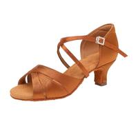 Morbuy Chaussures Danse Latine Femme, Chaussures Danse Latine Fille Élégant Confortable Bout Ouvert 34-42 EU pour Salon Tango Bachata Cha Cha, Toutes Les Niveaux de Danseurs (Marron 5 cm,38)