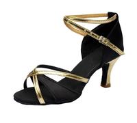Morbuy Chaussures Danse Latine Femme, Chaussures Danse Latine Fille Élégant Confortable Bout Ouvert 34-42 EU pour Salon Tango Cha Cha Bachata, Toutes Les Niveaux de Danseurs (Noir 7 cm,42)