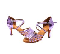Morbuy Chaussures Danse Latine Femme, Confortable Talon 7.5cm, Sandales de Danse Salsa Élégant Conception à Sangle Réglable, Chaussures Latine pour Danse Salon Tango Bachata Cha Cha (Violet,37)