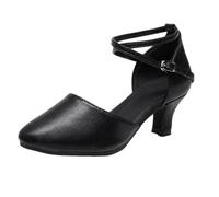 Morbuy Chaussures Danse Latine Femme Cuir PU,Sandales de Danse Salsa Bout Fermé Talon 5/7cm,Conception à Sangle Réglable,Chaussures Latine pour Danse Salon Tango Bachata Cha Cha (Noir 5 cm,39)