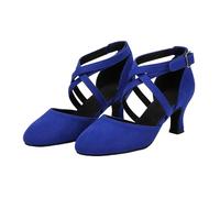 Morbuy Chaussures Danse Latine Femme Sombre Design, Sandales de Danse Salsa Talon 5.5 cm, Conception à Sangle Réglable, Chaussures Latine pour Danse Salon Tango Bachata Cha Cha (Bleu,38)