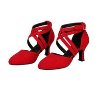 Morbuy Chaussures Danse Latine Femme Sombre Design, Sandales de Danse Salsa Talon 5.5 cm, Conception à Sangle Réglable, Chaussures Latine pour Danse Salon Tango Bachata Cha Cha (Rouge,43)