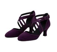 Morbuy Chaussures Danse Latine Femme Sombre Design, Sandales de Danse Salsa Talon 5.5 cm, Conception à Sangle Réglable, Chaussures Latine pour Danse Salon Tango Bachata Cha Cha (Violet,40)