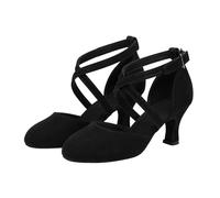 Morbuy Chaussures Danse Latine Femme Sombre Design, Sandales de Danse Salsa Talon 5.5 cm, Conception à Sangle Réglable, Chaussures Latine pour Danse Salon Tango Bachata Cha Cha (Noir,36)