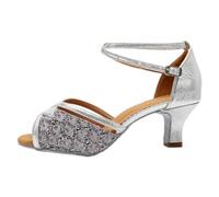 Morbuy Chaussures Danse Latine Femme Style Paillettes,Talon 5/7cm,Sandales de Danse Salsa Conception à Sangle Réglable,Chaussures Latine pour Danse Salon Tango Bachata Cha Cha (Gris 5 cm,36)
