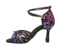 Morbuy Chaussures Danse Latine Femme, Talon 5.5/7.5/8.5cm, Sandales de Danse Salsa Élégant Conception à Sangle Réglable, Chaussures Latine pour Danse Salon Tango Bachata Cha Cha (Coloré 8,5 cm,38)