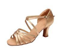 Morbuy Chaussures Danse Latine Femme Talon 5 cm, Chaussures Latine Petit Talon Confortable Élégant Bout Ouvert 34-41 EU pour Danse Salon Tango Bachata Cha Cha (Couleur Champagne,38)