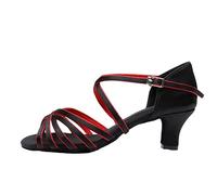 Morbuy Chaussures Danse Latine Femme Talon 5 cm, Chaussures Latine Petit Talon Confortable Élégant Bout Ouvert 34-41 EU pour Danse Salon Tango Bachata Cha Cha (Noir et Rouge,36)